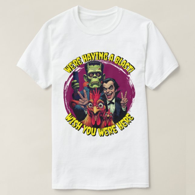 T-shirt  "Couch Cryptid Selfie Tee" Cheesy Chicken (Design devant)