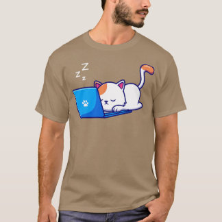 T-shirt Couchage Chat Et Travail Sur Ordinateur Portable