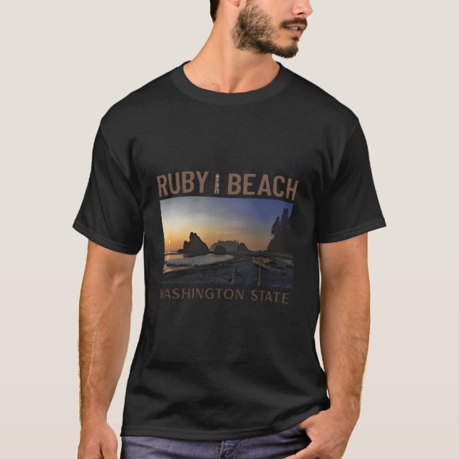 T-shirt Coucher De Soleil À Ruby Beach Washington State (Devant)