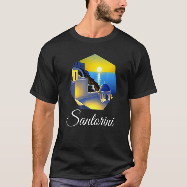 T-shirt Coucher De Soleil À Santorin Peinture Grèce (Devant)