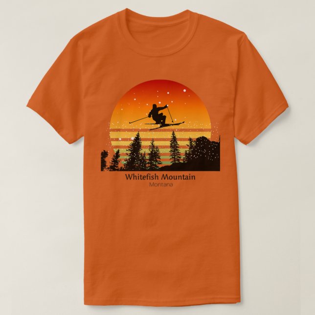 T-shirt Coucher de soleil à Whitefish Mountain MT avec ski (Design devant)