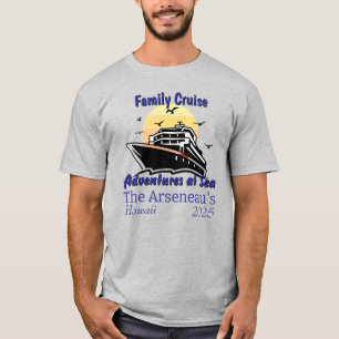 T-shirt Coucher de soleil croisière famille bleu sur gris