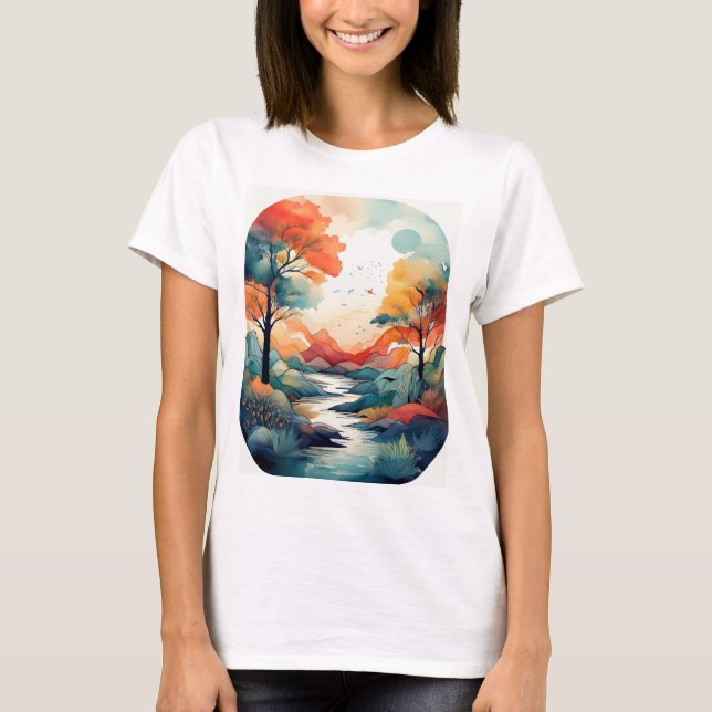 T-shirt Coucher de soleil d'automne serein : Impression in (Devant)