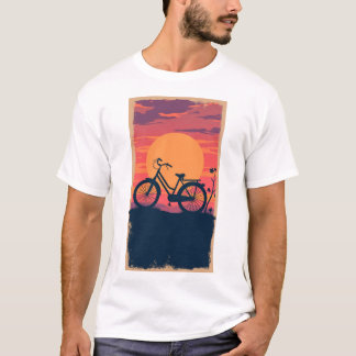 T-shirt coucher de soleil de cycle rétro
