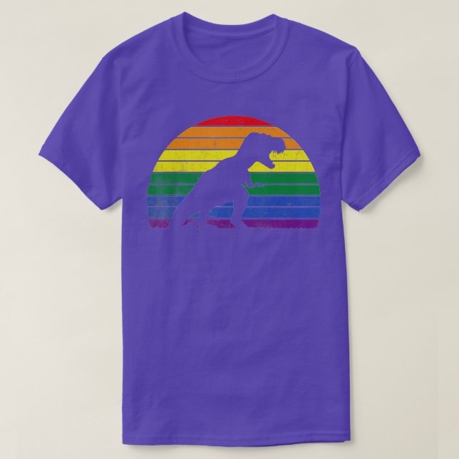 T-shirt Coucher de soleil de Dinosaure Lesbienne Gay pride (Design devant)
