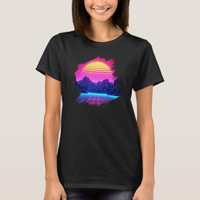 T-shirt Coucher de soleil de paysage Synthwave sur le cany (Devant)