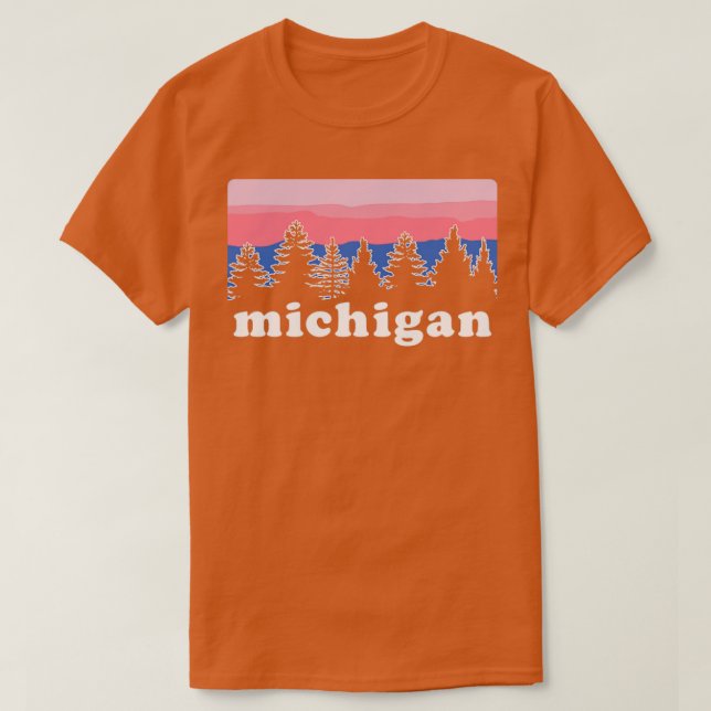 T-shirt Coucher de soleil de pin du nord du Michigan (Design devant)