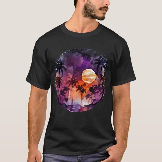 T-shirt Coucher de soleil de plage tropical (Devant)