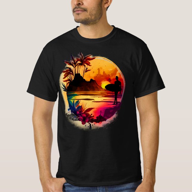 T-shirt Coucher de soleil et surf (Devant)