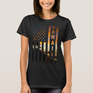T-shirt Coucher de soleil Hawaï Drapeau américain Honolulu