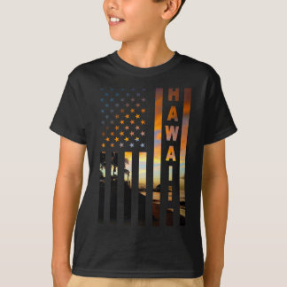 T-shirt Coucher de soleil Hawaï Drapeau américain Honolulu
