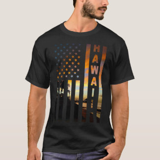 T-shirt Coucher de soleil Hawaï Drapeau américain Honolulu