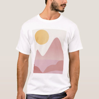 T-shirt Coucher de soleil minimaliste rose et jaune
