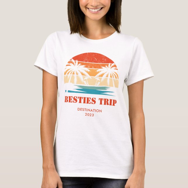 T-shirt Coucher de soleil rétro Besties Voyage des filles  (Devant)