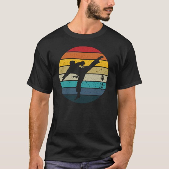T-shirt Coucher de soleil rétro de karaté au kenpo américa (Devant)