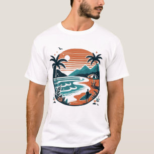 T-shirt Coucher de soleil rétro sur la plage avec palmiers