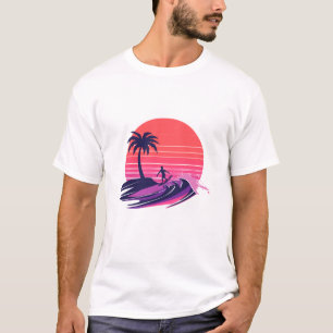 T-shirt Coucher de soleil rétro surfeur sur la vague