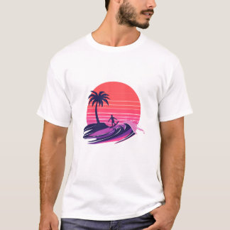 T-shirt Coucher de soleil rétro surfeur sur la vague