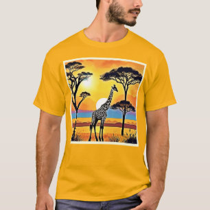 T-shirt Coucher de soleil safari : étreinte de la girafe
