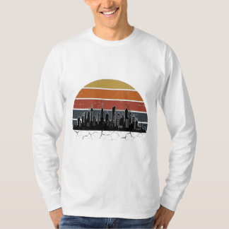 T-shirt Coucher de soleil sur la skyline de la ville rétro