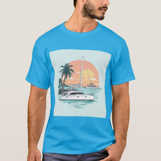 T-shirt Coucher de soleil sur un katamaran