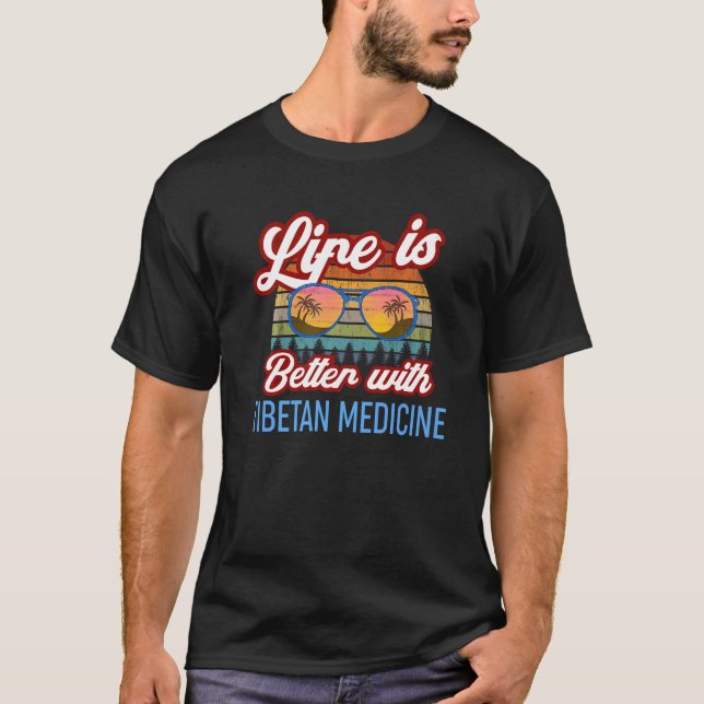 T-shirt Coucher de soleil tibétain avec médecine tibétaine (Devant)