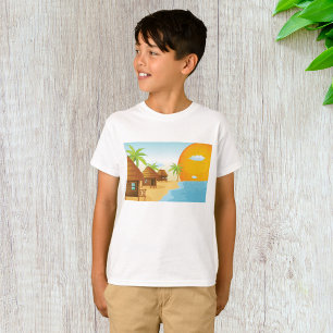 T-shirt Coucher de soleil tropical avec des huttes de chau