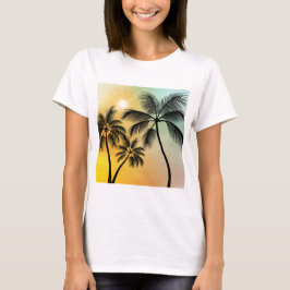 T-shirt Coucher de soleil tropical avec palmiers - Plage N