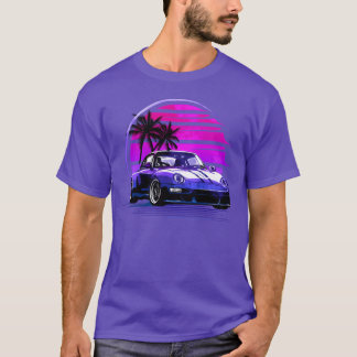T-shirt Coucher de soleil Vaporwave 80S Voiture amis rétro
