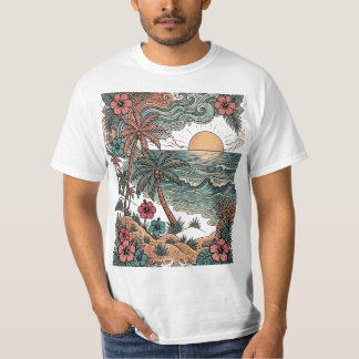 T-shirt Coucher de soleil vintage à Hawaï et palmiers