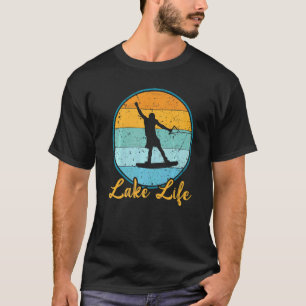 T-shirt Coucher de soleil vintage rétro vie lac wakeboard