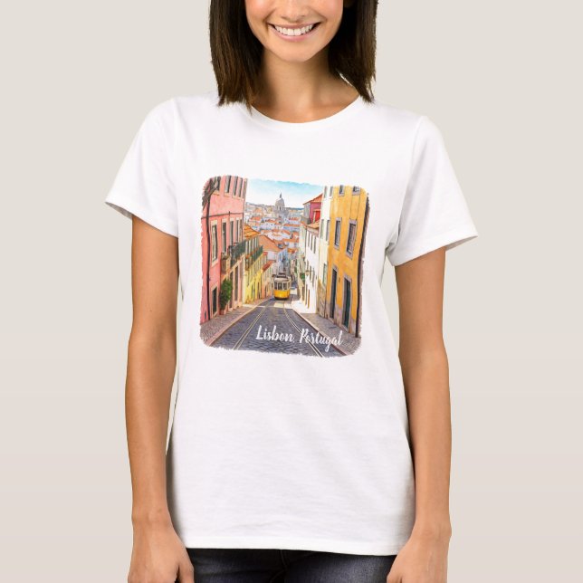 T-shirt couleur d'aquarelle Lisbonne Portugal (Devant)