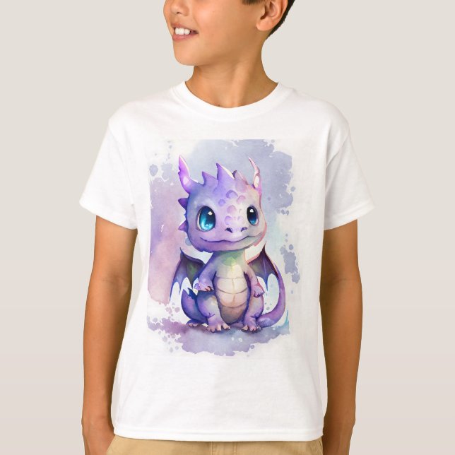 T-shirt Couleur d'aquarelle mignonne violet bébé Dragon (Devant)