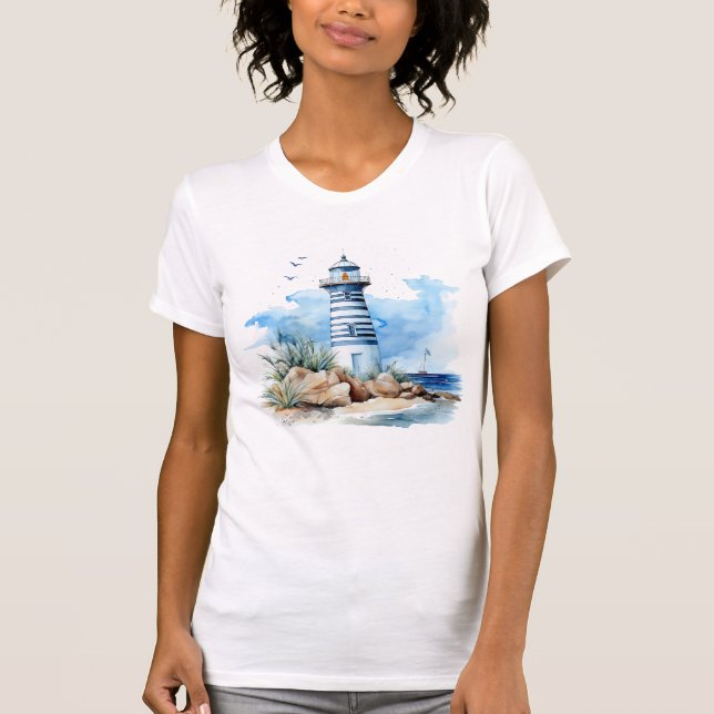 T-shirt Couleur d'eau bleu marine du phare féminin (Devant)