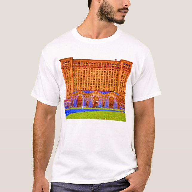 T-shirt couleur impaire de station de train de Detroit (Devant)