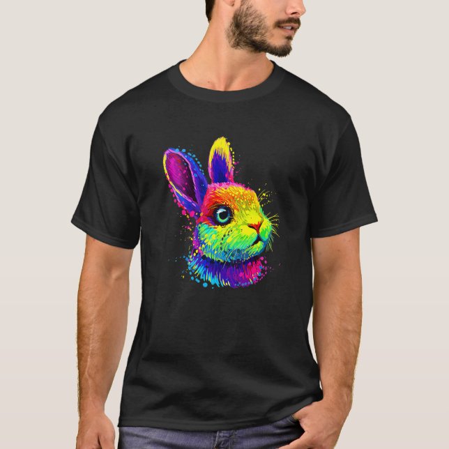 T-shirt Couleur Mignonne Lapin Visage Style Pop (Devant)
