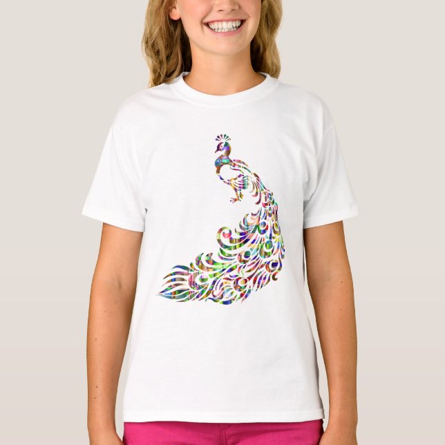 T-shirt couleur prismatique Peacock Bird Novelty (Devant)