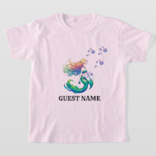 T-shirt Couleur rose Sirène Anniversaire Thème Nom du clie