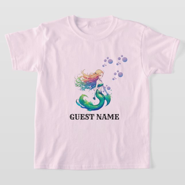 T-shirt Couleur rose Sirène Anniversaire Thème Nom du clie (Poser)