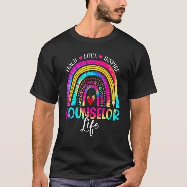 T-shirt Counselor Teacher Rainbow Tie Dye First Day Of Sch (Devant)