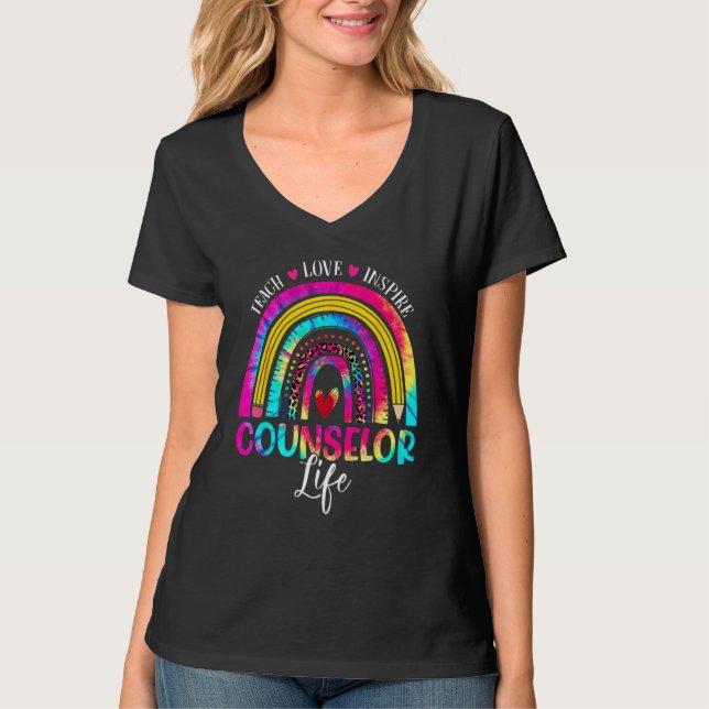T-shirt Counselor Teacher Rainbow Tie Dye First Day Of Sch (Devant)