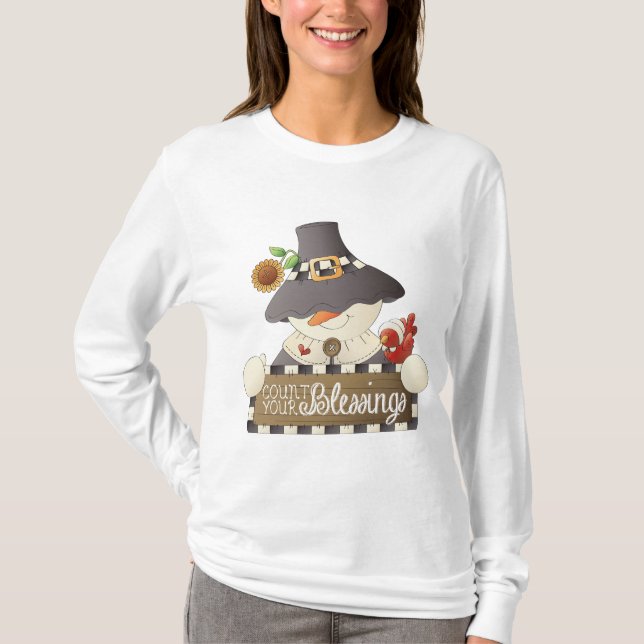 T-shirt Count Your Blessings Snowman Pilgrim (Devant)