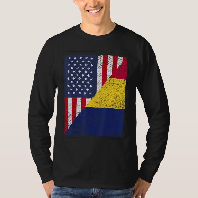 T-shirt Country Flag Design  Half USA Half Chad (Devant)