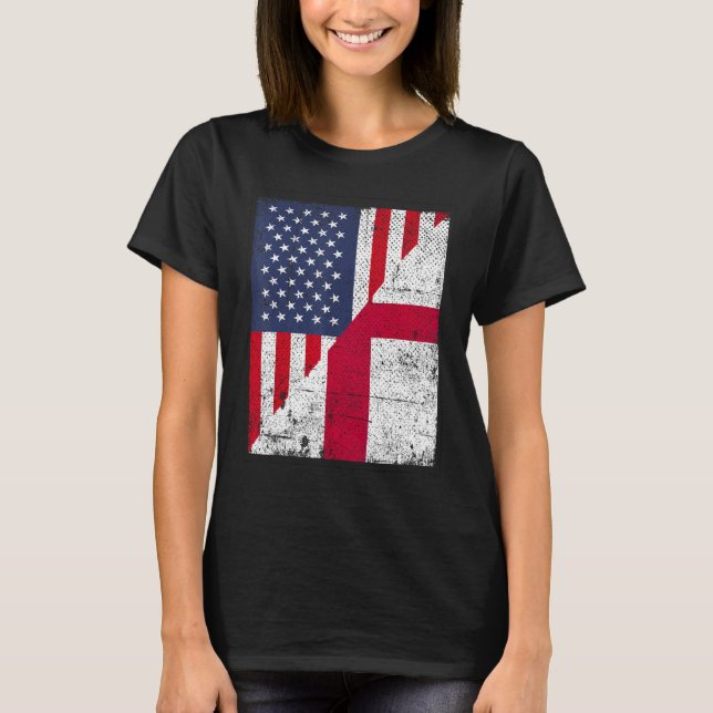 T-shirt Country Flag Design  Half USA Half England (Devant)