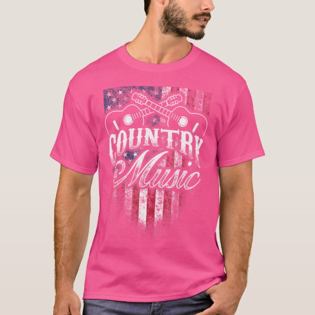 T-shirt Country Music Guitare American Flag Western Design (Devant)