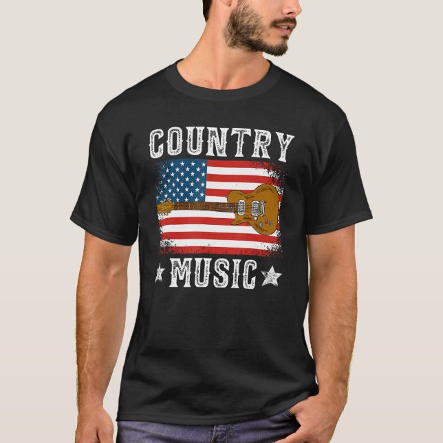 T-shirt Country Music US Drapeau Guitare Patriotique Sud N (Devant)