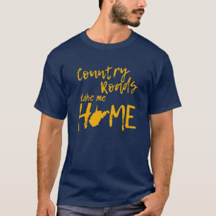 T-shirt Country Roads West Virginia Carte Emmenez-moi à l