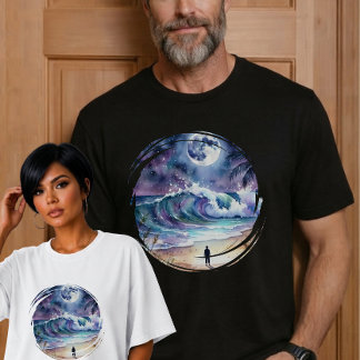 T-shirt Coup de pinceau rêveur Nuit Bleue Océan Marées