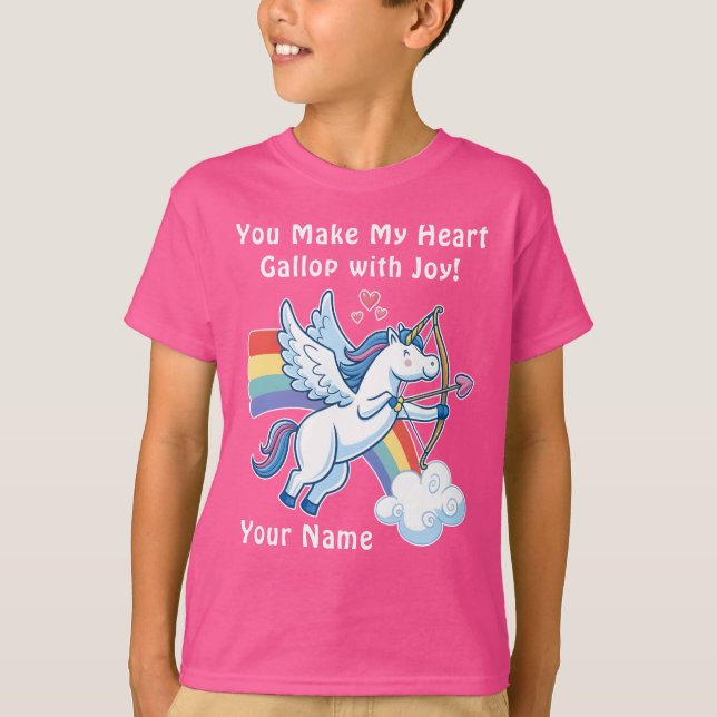 T-shirt Coupe Licorne Galopante L'Amour Magique de Cupidon (Devant)