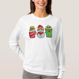 T-shirt Coupes de café de Noël Snowman Long Manche
